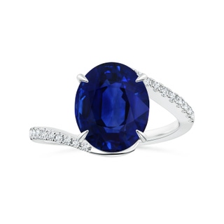 10.67x7.87x5.16mm AAA GIA Certified Oval Blue Sapphire Claw-Set Bypass Ring with Diamonds in 18K White Gold