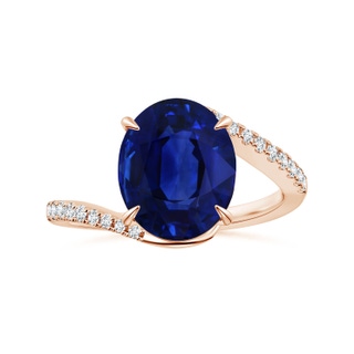 10.67x7.87x5.16mm AAA GIA Certified Oval Blue Sapphire Claw-Set Bypass Ring with Diamonds in 9K Rose Gold