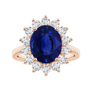 10.67x7.87x5.16mm AAA Princess Diana Inspired GIA Certified Oval Sapphire Halo Reverse Tapered Shank Ring in Rose Gold