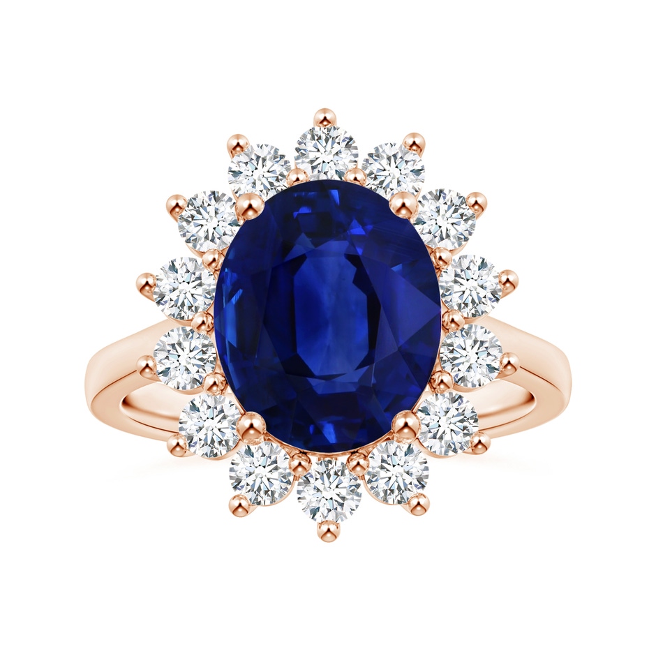 10.67x7.87x5.16mm AAA Princess Diana Inspired GIA Certified Oval Sapphire Halo Reverse Tapered Shank Ring in Rose Gold 