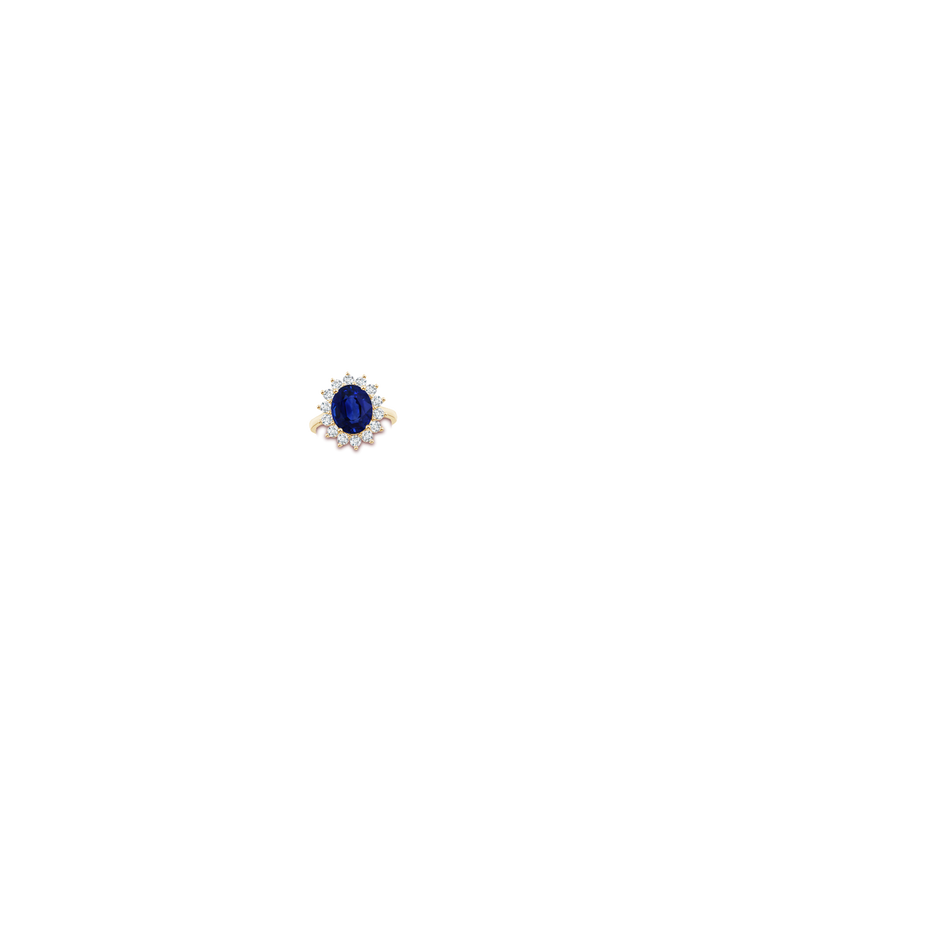 10.67x7.87x5.16mm AAA Princess Diana Inspired GIA Certified Oval Sapphire Halo Reverse Tapered Shank Ring in Yellow Gold body-hand