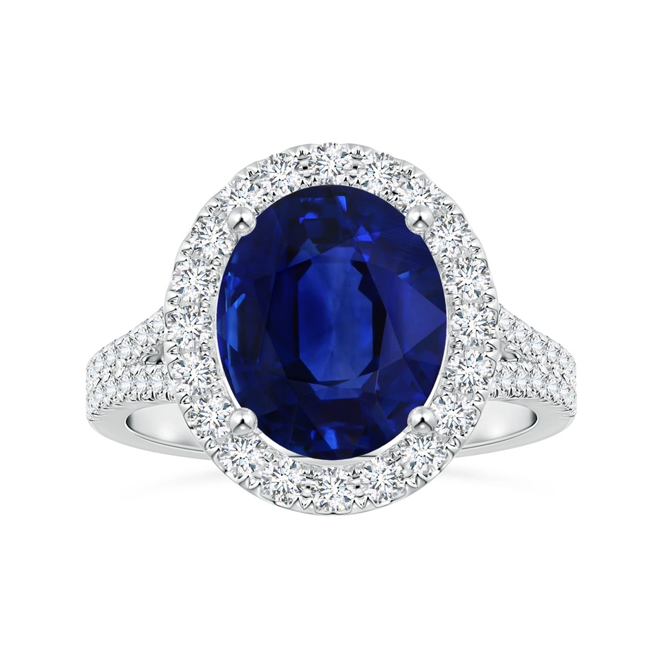 10.67x7.87x5.16mm AAA GIA Certified Oval Blue Sapphire Halo Split Shank Ring in 18K White Gold 