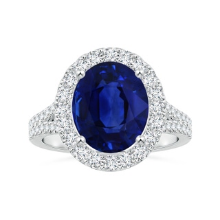 10.67x7.87x5.16mm AAA GIA Certified Oval Blue Sapphire Halo Split Shank Ring in P950 Platinum