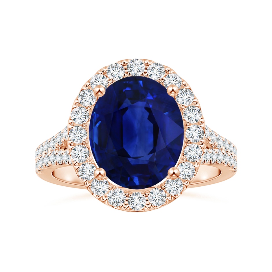 10.67x7.87x5.16mm AAA GIA Certified Oval Blue Sapphire Halo Split Shank Ring in Rose Gold 
