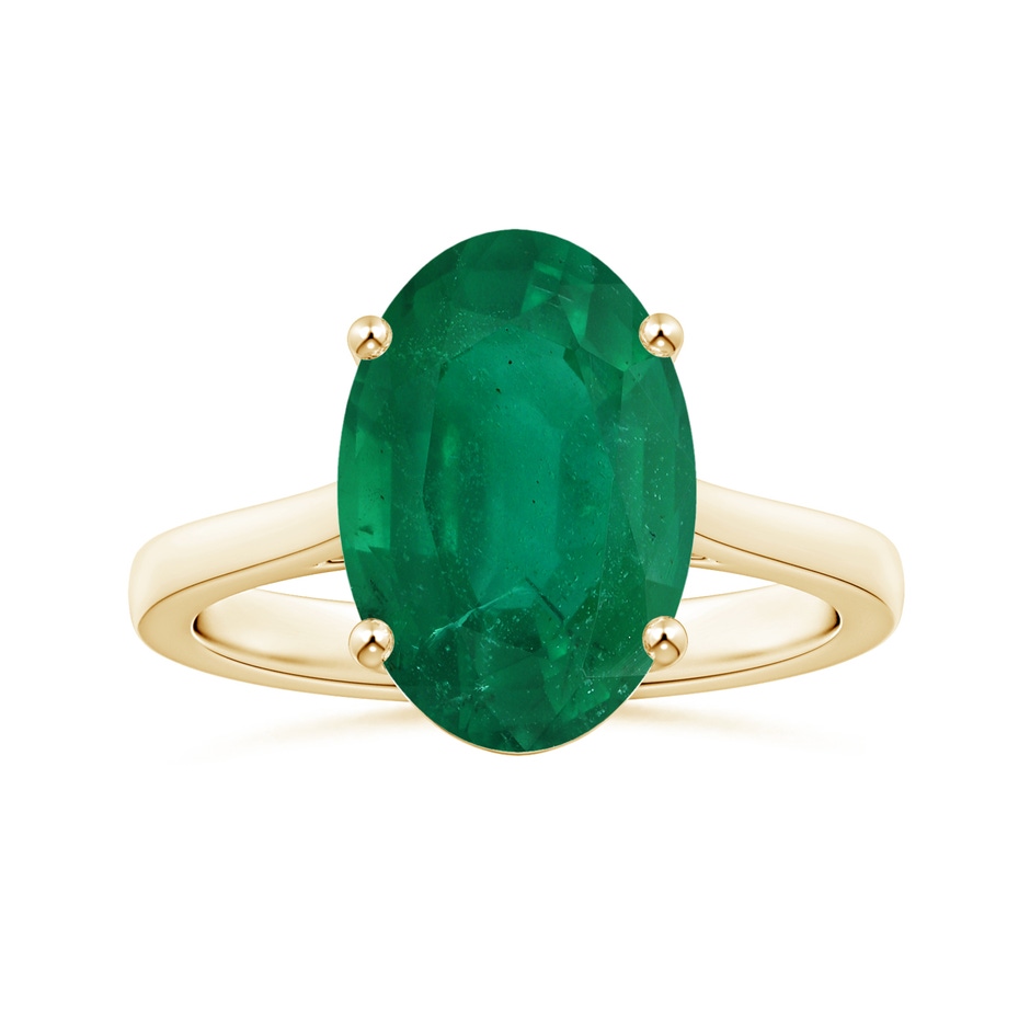 13.24x10.01x6.86mm AA Prong-Set GIA Certified Oval Emerald Solitaire Ring with Reverse Tapered Shank in Yellow Gold 