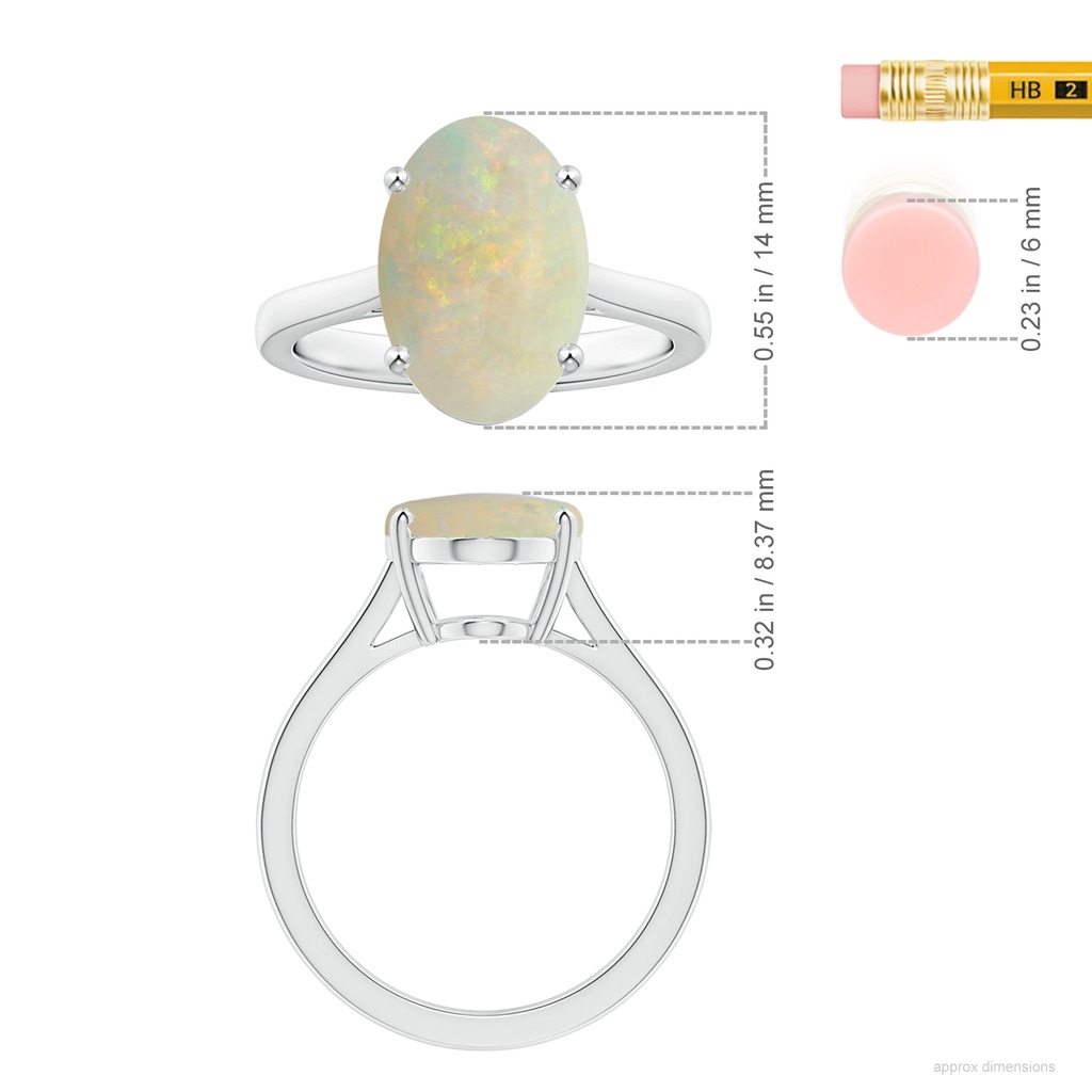 14.26x10.30x4.76mm A Prong-Set GIA Certified Solitaire Oval Opal Reverse Tapered Shank Ring in White Gold ruler