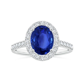 9.86x7.86x4.71mm AAA Oval GIA Certified Blue Sapphire Halo Ring with Diamonds in 18K White Gold