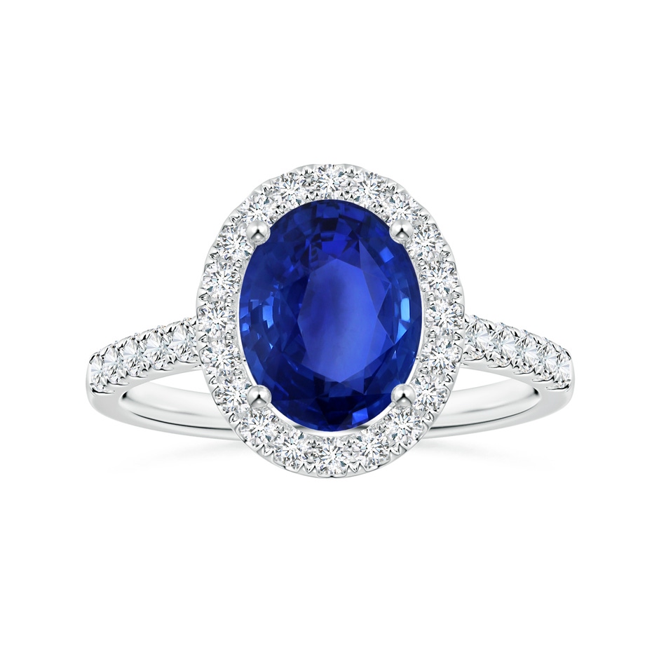 9.86x7.86x4.71mm AAA Oval GIA Certified Blue Sapphire Halo Ring with Diamonds in 18K White Gold 