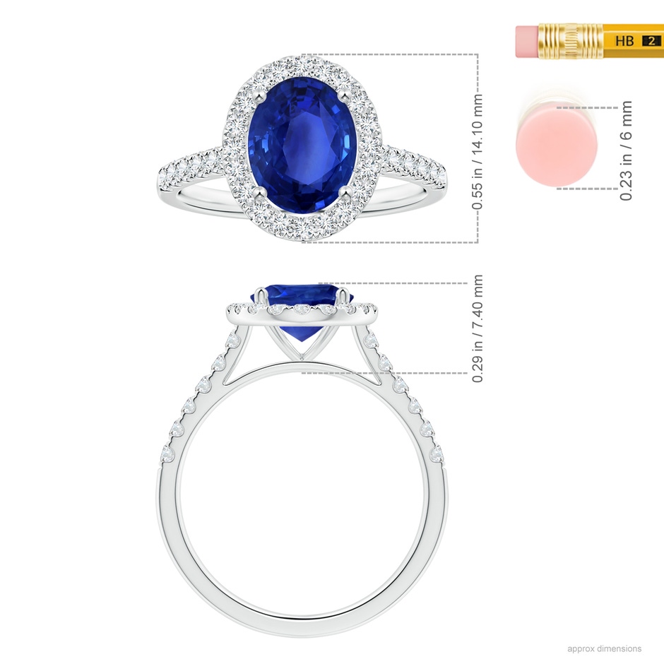 9.86x7.86x4.71mm AAA Oval GIA Certified Blue Sapphire Halo Ring with Diamonds in 18K White Gold Ruler