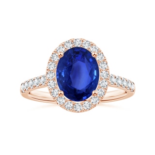 9.86x7.86x4.71mm AAA Oval GIA Certified Blue Sapphire Halo Ring with Diamonds in 9K Rose Gold