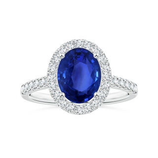 9.86x7.86x4.71mm AAA Oval GIA Certified Blue Sapphire Halo Ring with Diamonds in White Gold