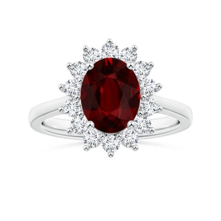 9.2x6.9mm AAAA Princess Diana Inspired GIA Certified Oval Ruby Halo Ring with Reverse Tapered Shank in 18K White Gold