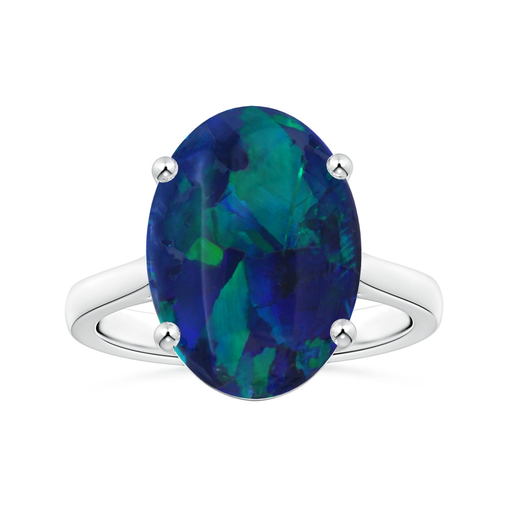 17.13x11.46x5.20mm AAA Prong-Set GIA Certified Oval Black Opal Ring with Reverse Tapered Shank in 18K White Gold