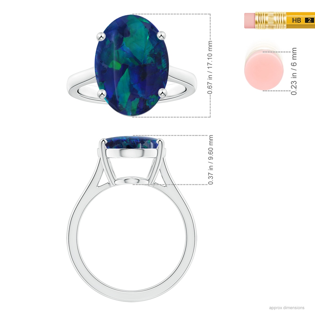 17.13x11.46x5.20mm AAA Prong-Set GIA Certified Oval Black Opal Ring with Reverse Tapered Shank in 18K White Gold Ruler