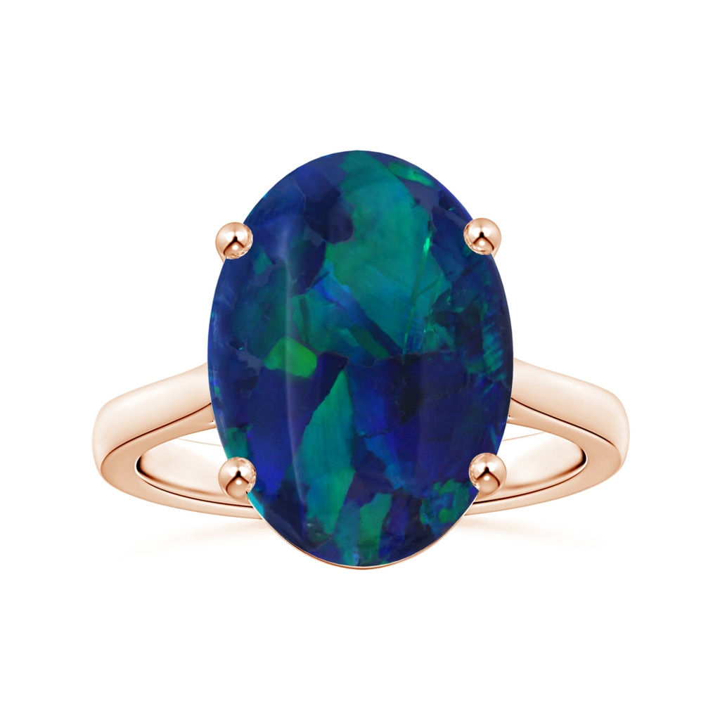 17.13x11.46x5.20mm AAA Prong-Set GIA Certified Oval Black Opal Ring with Reverse Tapered Shank in Rose Gold
