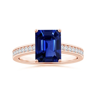 9.83x7.72x5.29mm AAAA Prong-Set GIA Certified Emerald-Cut Sapphire Ring with Diamonds in 18K Rose Gold