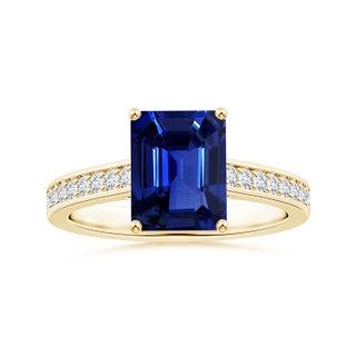 9.83x7.72x5.29mm AAAA Prong-Set GIA Certified Emerald-Cut Sapphire Ring with Diamonds in 18K Yellow Gold