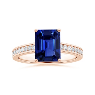 9.83x7.72x5.29mm AAAA Prong-Set GIA Certified Emerald-Cut Sapphire Ring with Diamonds in 9K Rose Gold