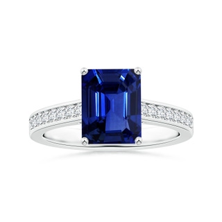 9.83x7.72x5.29mm AAAA Prong-Set GIA Certified Emerald-Cut Sapphire Ring with Diamonds in P950 Platinum