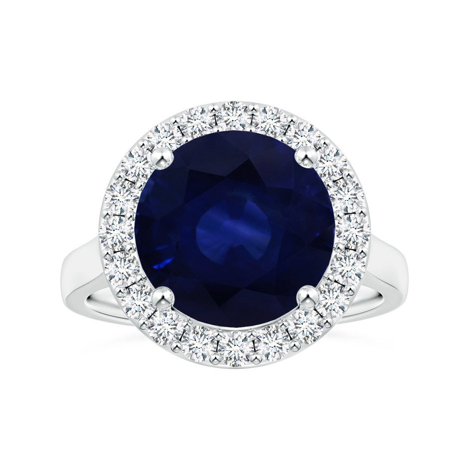 11.04x10.98x6.92mm AA GIA Certified Round Blue Sapphire Ring with Single Diamond Halo in 18K White Gold 