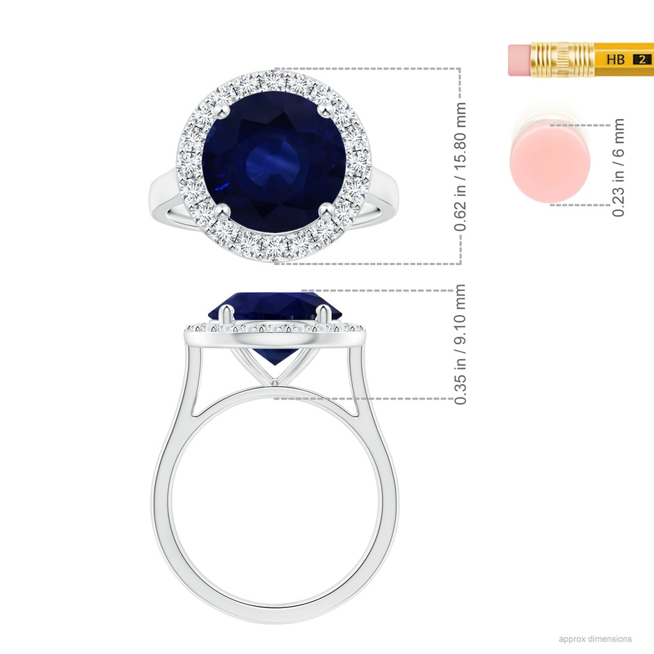 11.04x10.98x6.92mm AA GIA Certified Round Blue Sapphire Ring with Single Diamond Halo in 18K White Gold ruler