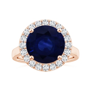 11.04x10.98x6.92mm AA GIA Certified Round Blue Sapphire Ring with Single Diamond Halo in 9K Rose Gold