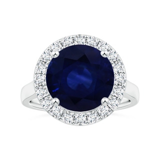 11.04x10.98x6.92mm AA GIA Certified Round Blue Sapphire Ring with Single Diamond Halo in P950 Platinum