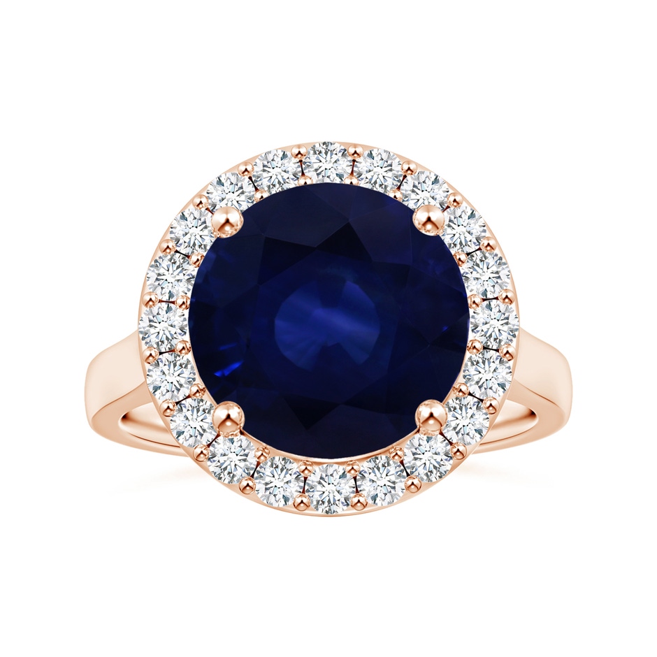 11.04x10.98x6.92mm AA GIA Certified Round Blue Sapphire Ring with Single Diamond Halo in Rose Gold 