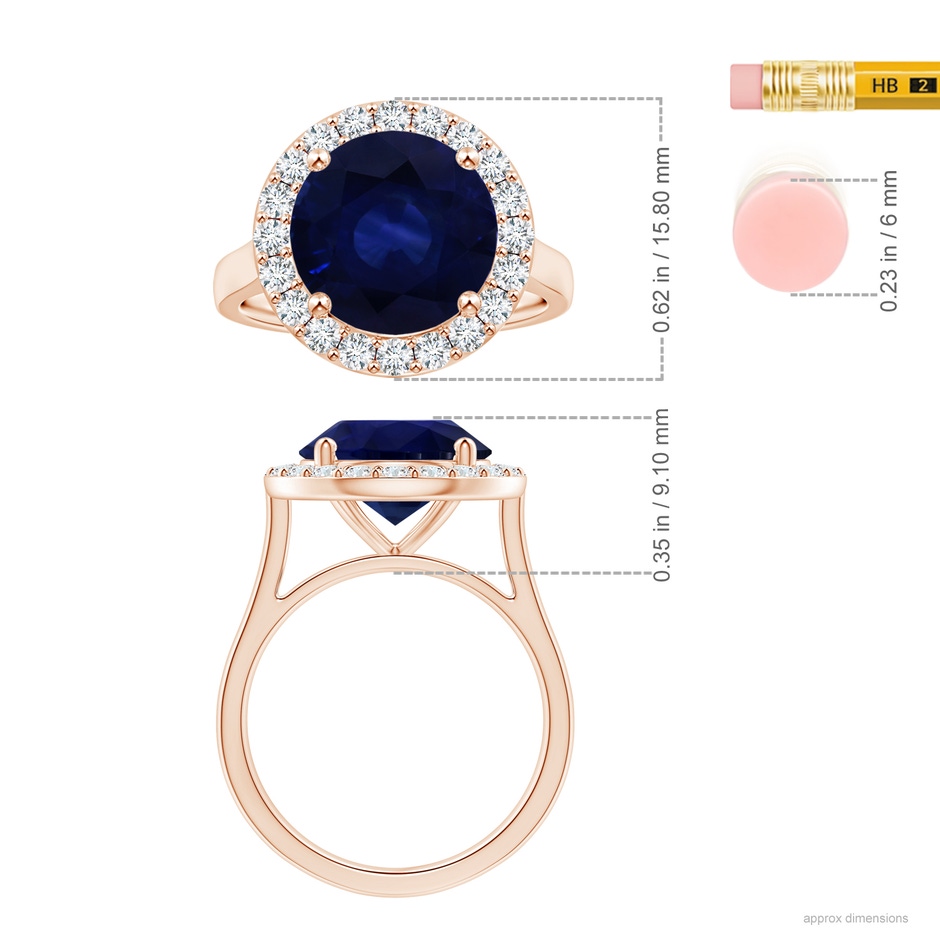 11.04x10.98x6.92mm AA GIA Certified Round Blue Sapphire Ring with Single Diamond Halo in Rose Gold ruler