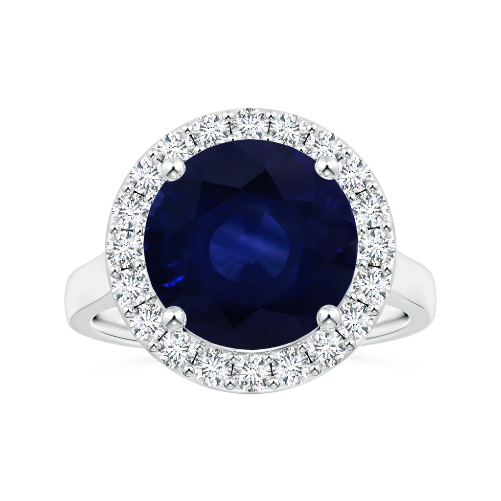 11.04x10.98x6.92mm AA GIA Certified Round Blue Sapphire Ring with Single Diamond Halo in White Gold