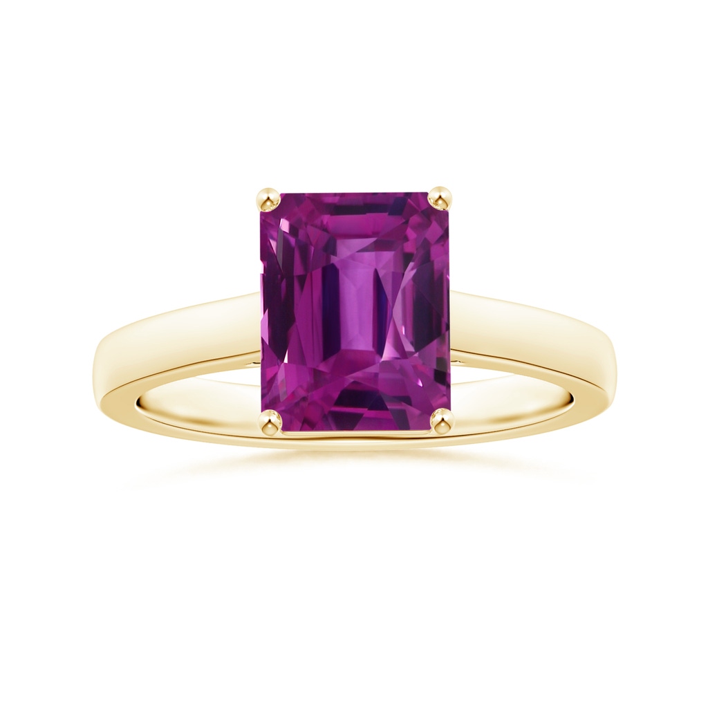 9.20x6.72x5.84mm AAAA Prong-Set GIA Certified Emerald-Cut Pink Sapphire Solitaire Ring in Yellow Gold