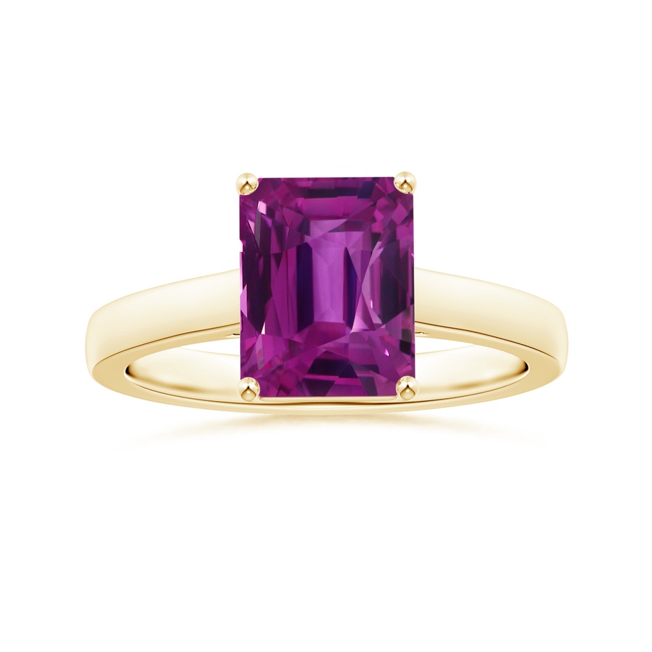 9.20x6.72x5.84mm AAAA Prong-Set GIA Certified Emerald-Cut Pink Sapphire Solitaire Ring in Yellow Gold 
