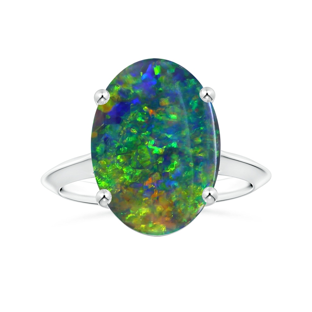 15.92x10.55x4.21mm AAAA Prong-Set GIA Certified Oval Black Opal Solitaire Ring with Knife-Edge Shank in 18K White Gold