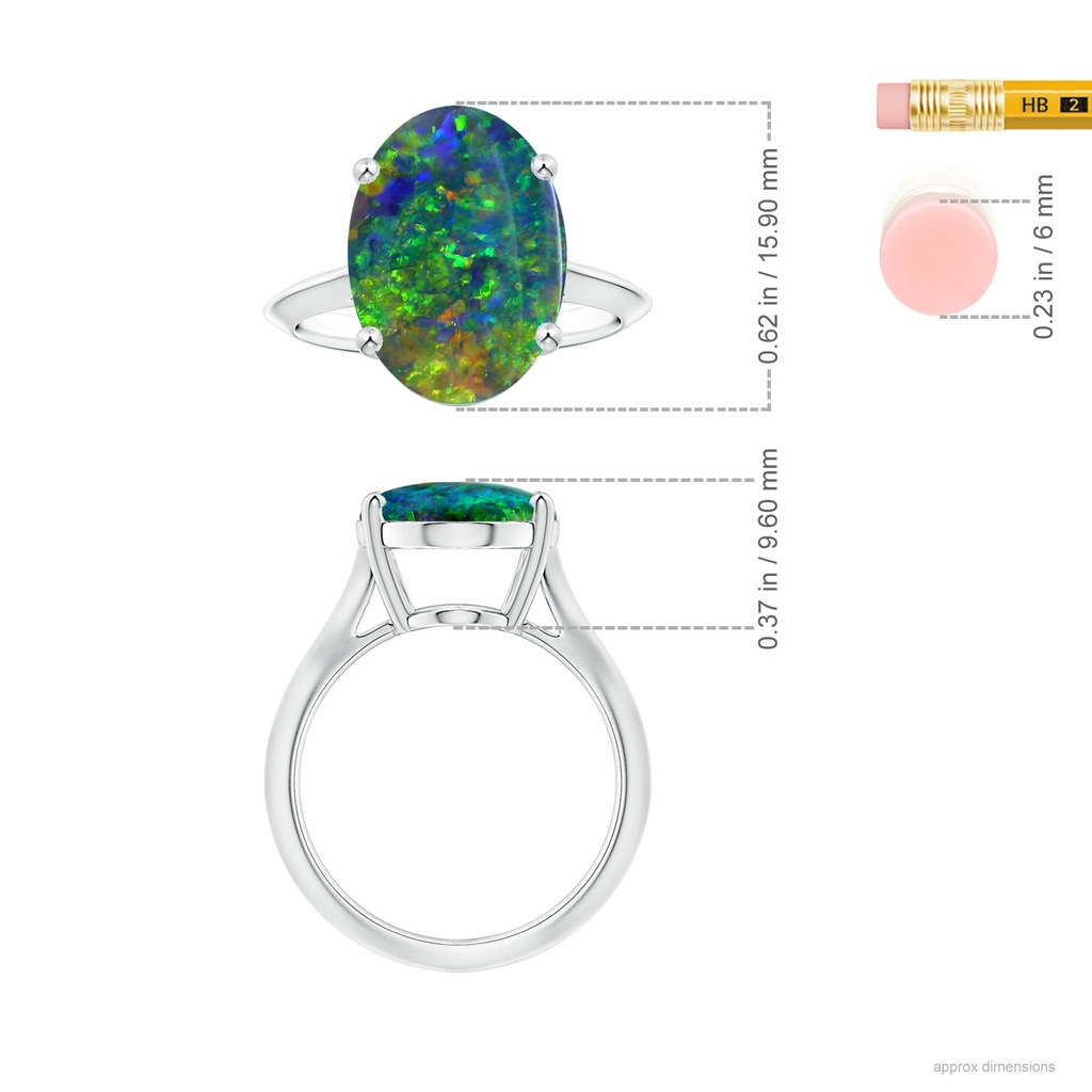 15.92x10.55x4.21mm AAAA Prong-Set GIA Certified Oval Black Opal Solitaire Ring with Knife-Edge Shank in 18K White Gold Ruler