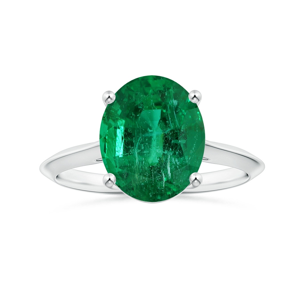 12.5x10mm AAA Prong-Set GIA Certified Solitaire Oval Emerald Knife-Edge Shank Ring in 18K White Gold 