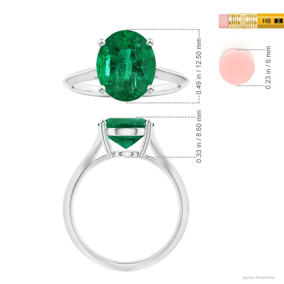 12.5x10mm AAA Prong-Set GIA Certified Solitaire Oval Emerald Knife-Edge Shank Ring in P950 Platinum ruler