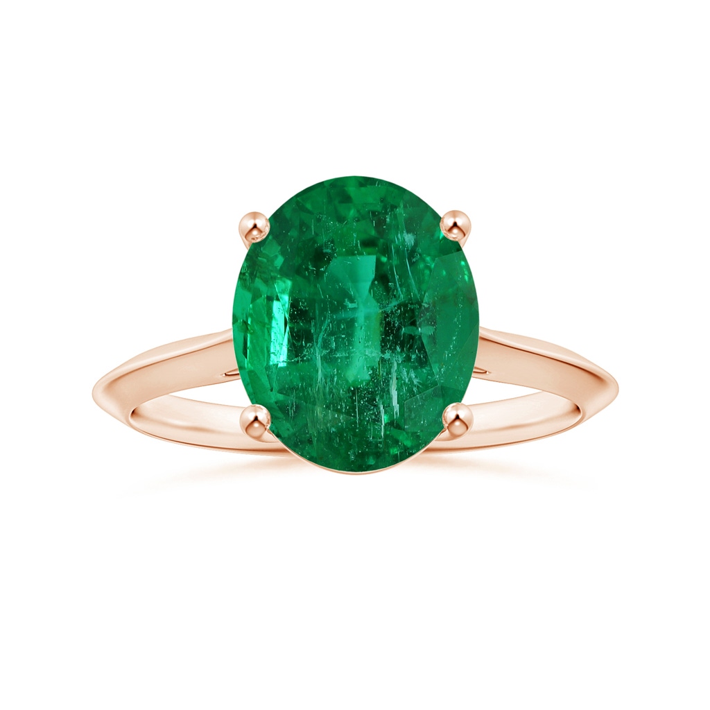 12.5x10mm AAA Prong-Set GIA Certified Solitaire Oval Emerald Knife-Edge Shank Ring in Rose Gold