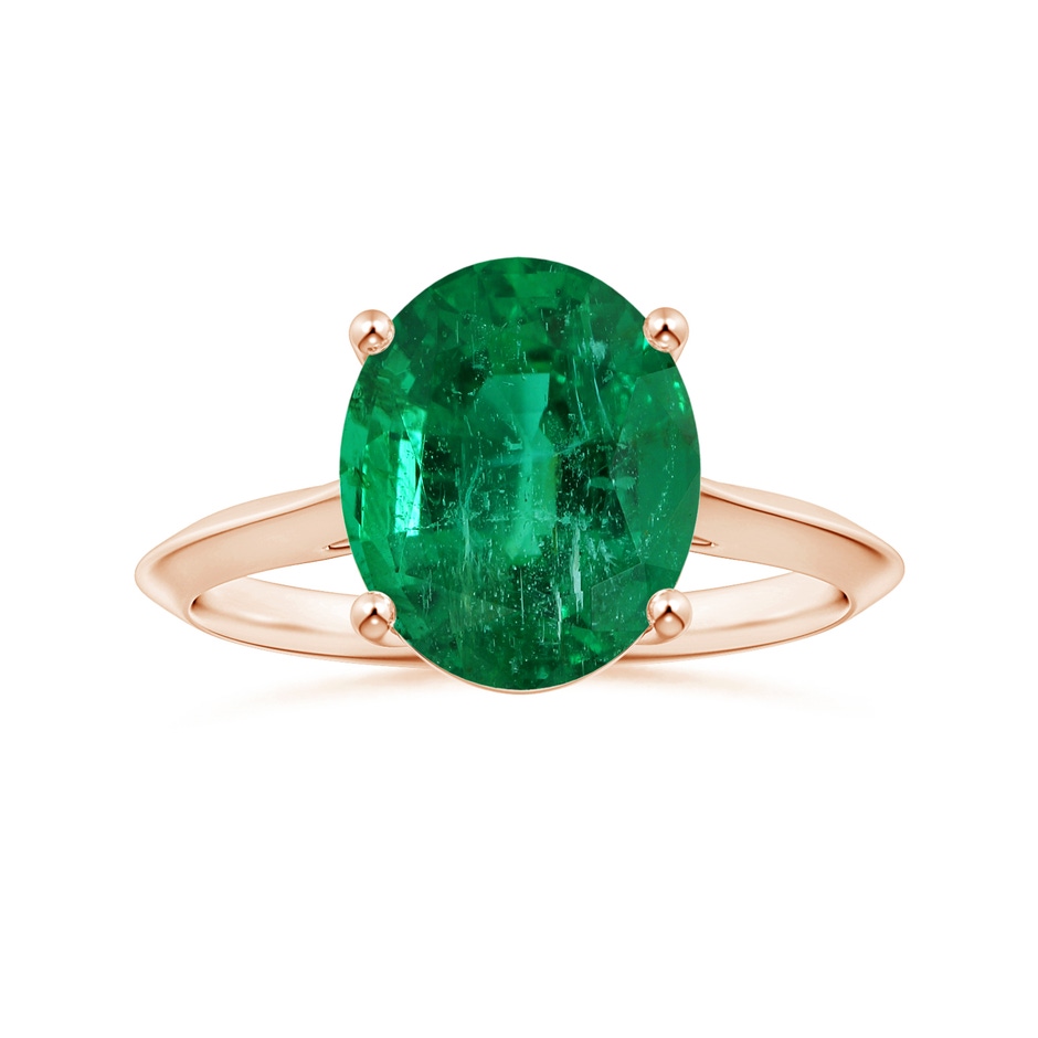 12.5x10mm AAA Prong-Set GIA Certified Solitaire Oval Emerald Knife-Edge Shank Ring in Rose Gold 