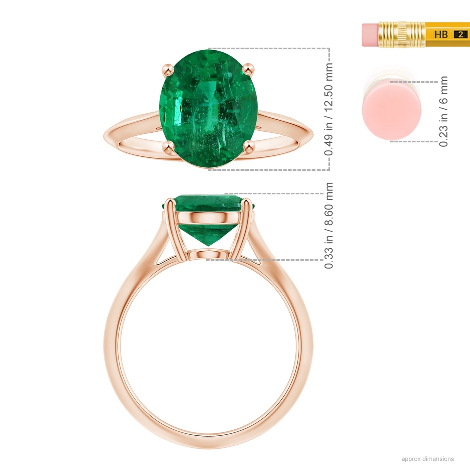 12.5x10mm AAA Prong-Set GIA Certified Solitaire Oval Emerald Knife-Edge Shank Ring in Rose Gold ruler