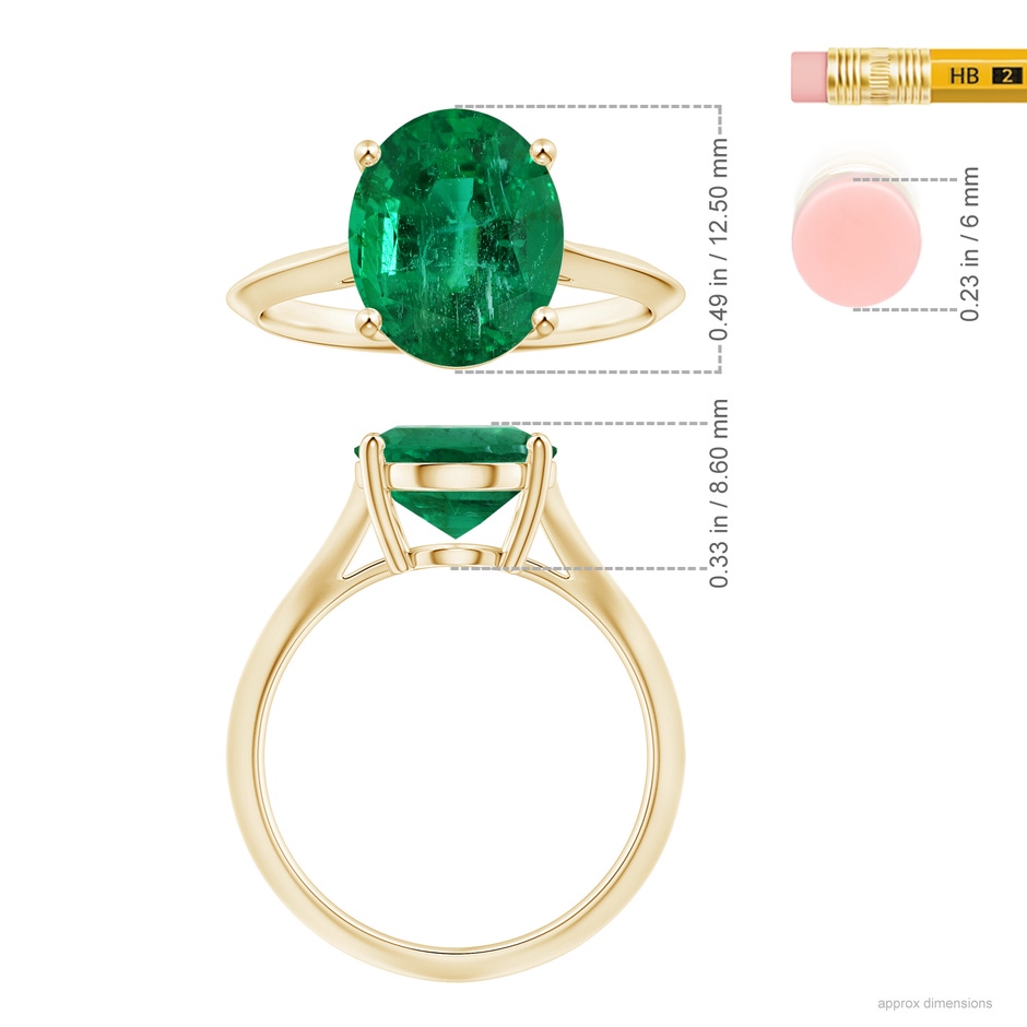 12.5x10mm AAA Prong-Set GIA Certified Solitaire Oval Emerald Knife-Edge Shank Ring in Yellow Gold ruler