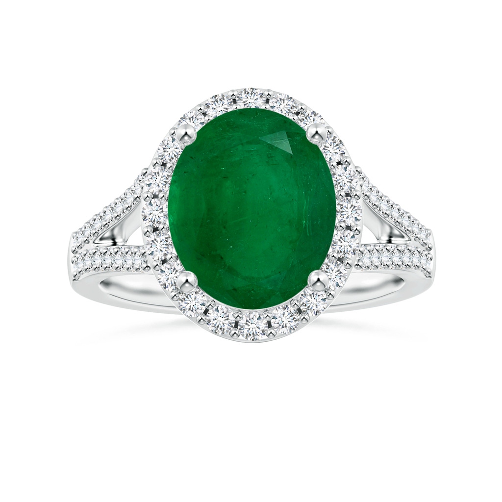 12.5x9.3mm AA GIA Certified Oval Emerald Halo Split Shank Ring with Diamonds in 18K White Gold