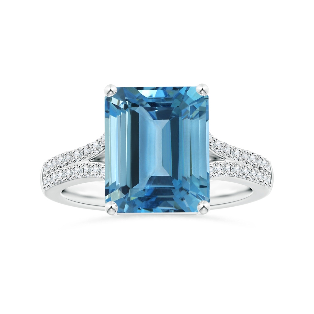 11.64x9.10x6.84mm AAA Prong-Set GIA Certified Emerald-Cut Aquamarine Ring with Diamond Split Shank in P950 Platinum