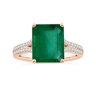 13.32x9.44x6.88mm AA GIA Certified Emerald-Cut Emerald Split Shank Ring with Diamonds in 10K Rose Gold