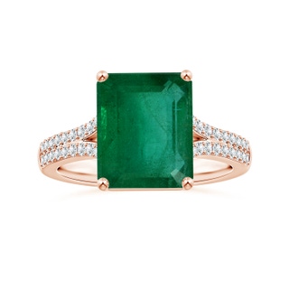 13.32x9.44x6.88mm AA GIA Certified Emerald-Cut Emerald Split Shank Ring with Diamonds in 18K Rose Gold