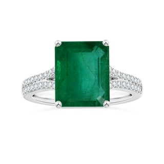 13.32x9.44x6.88mm AA GIA Certified Emerald-Cut Emerald Split Shank Ring with Diamonds in P950 Platinum