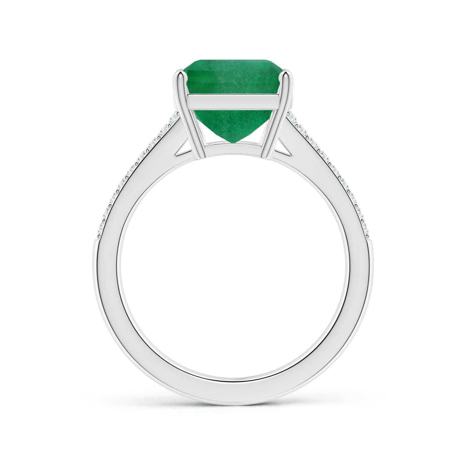 13.32x9.44x6.88mm AA GIA Certified Emerald-Cut Emerald Split Shank Ring with Diamonds in White Gold - side 2