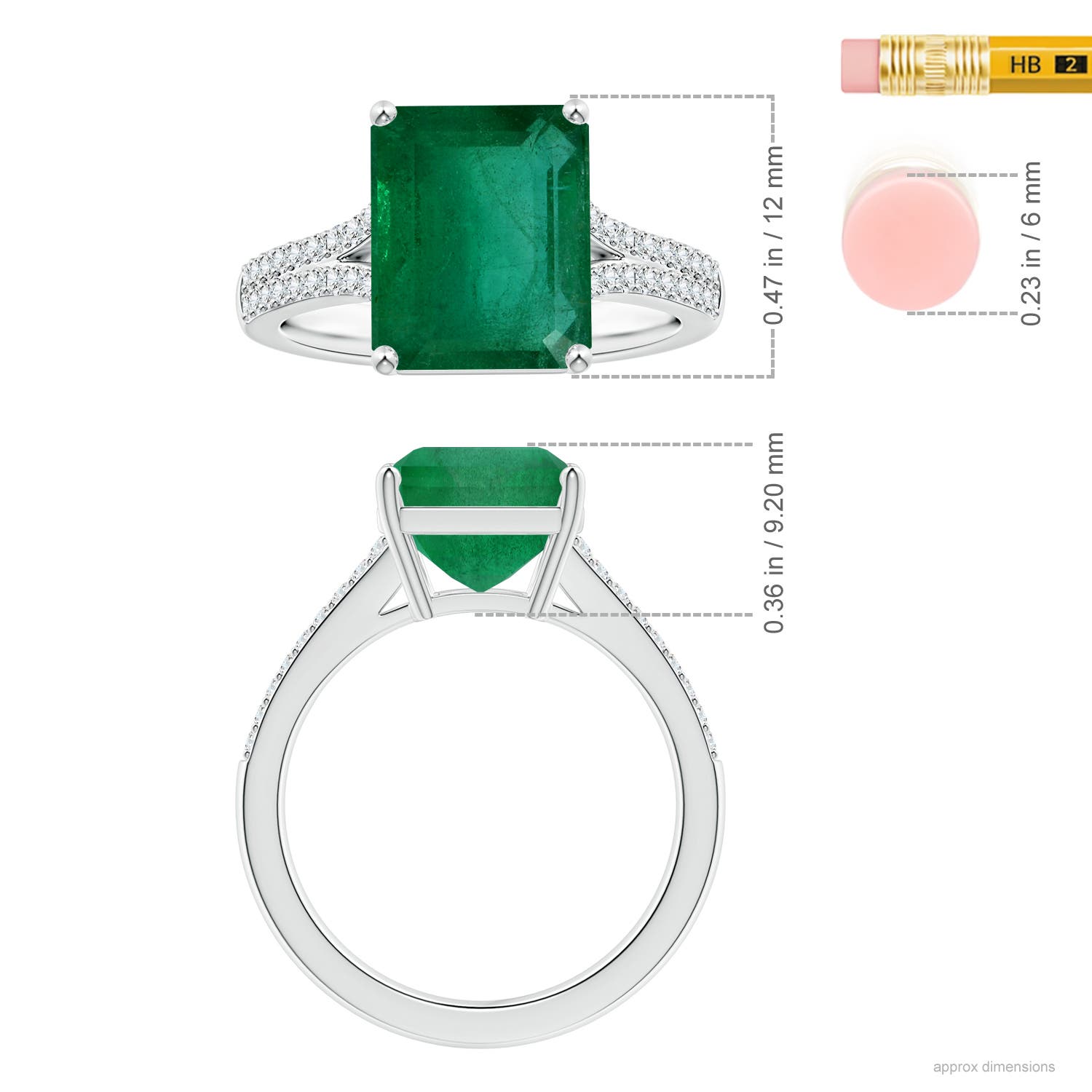 13.32x9.44x6.88mm AA GIA Certified Emerald-Cut Emerald Split Shank Ring with Diamonds in White Gold - ruler