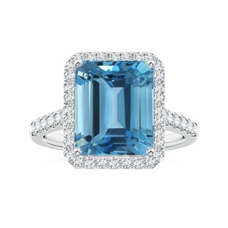 11.64x9.10x6.84mm AAA GIA Certified Emerald-Cut Aquamarine Halo Ring with Diamonds  in P950 Platinum