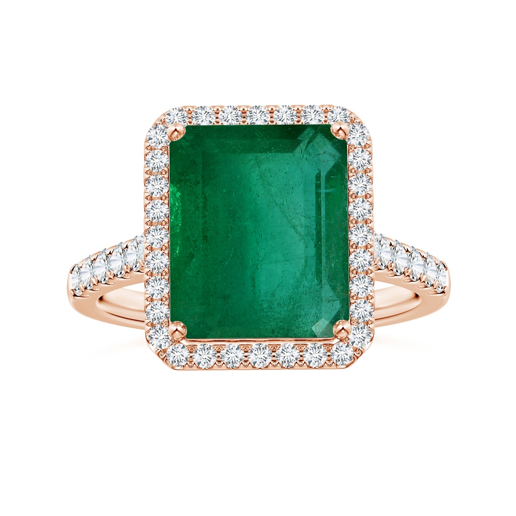 13.32x9.44x6.88mm AA GIA Certified Emerald-Cut Emerald Halo Ring with Diamonds in Rose Gold
