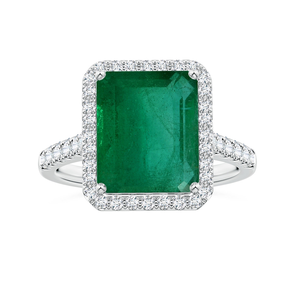 13.32x9.44x6.88mm AA GIA Certified Emerald-Cut Emerald Halo Ring with Diamonds in White Gold 